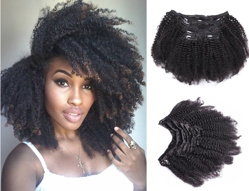 Ms Fenda Afro Kinky Curly 4B 4C Clip In Hair Extensions Brazilian Remy Virgin Hair Natural Color 120Gram 7PcsSet 18 Afro Kinky Curly