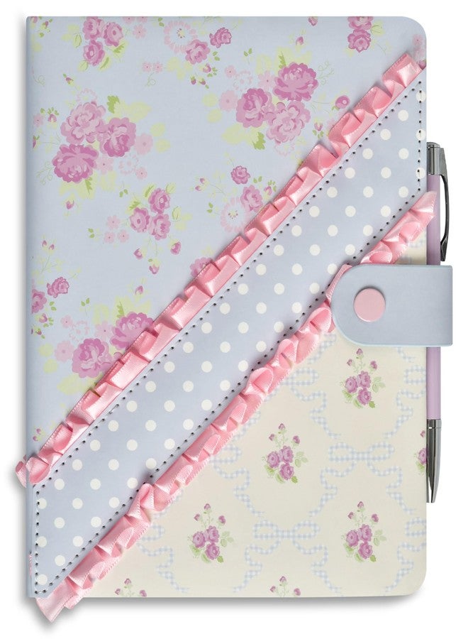 iscream Vegan Leather Satin Ribbon Accent Lined-Page 8.5" Journal with Ball Point Pen - Vintage Vibes - Image 1