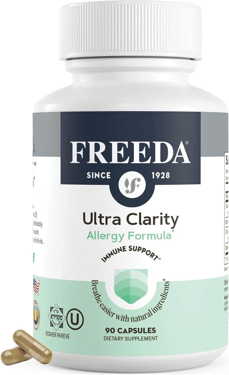 Freeda Natural Allergy Relief with Quercetin, Bromelain & Nettle Leaf - Kosher Certified and Vegan - Antihistamine Decongestant Sinusitis Treatment - Histamine Block Natural Allergy Relief for Adults
