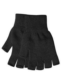 Generic Black Short Half Finger Fingerless Wool Knit Wrist Glove Winter Warm Workout for Women and Men  - Image 2