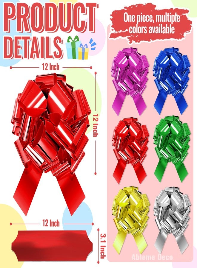 Ableme Deco 12 Inch Large Pull Bow for Car, Present, Bike, Appliances, Reusable PVC Bow Ribbon for Christmas, Wedding, Birthday, Party Decoration (Red - Image 3