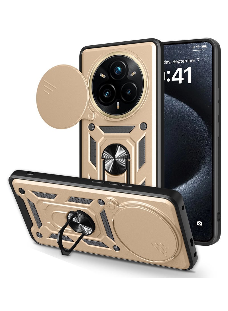 Case Cover Shockproof Protective Case with Camera Protection and Metal Ring Compatible with  Realme 14 Pro Plus (Gold)
