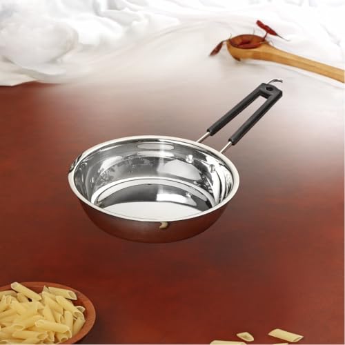 BOWLS  MORE BOWLS & MORE | Flat Bottom Frying Pan | 22 cm / 1.5 litres | Heavyduty Stainless Steel with Heat-Resistant Handle | Gas Stove Compatible | Matt Glossy Finish (Silver) - Image 2