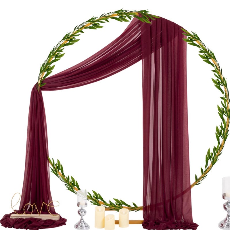Socomi Wedding Arch Draping Fabric 29" x 20Ft 1 Panel Burgundy Sheer Outdoor Curtain Drapes Extra Long for Bridal Baby Shower Ceremony Birthday Party Decor - Image 2