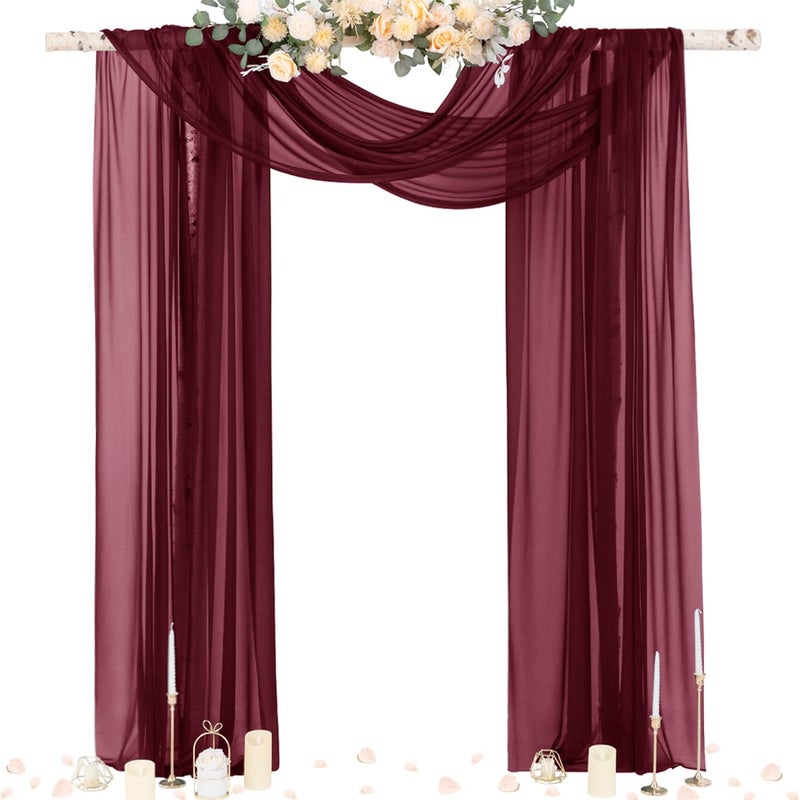 Socomi Wedding Arch Draping Fabric 29" x 20Ft 1 Panel Burgundy Sheer Outdoor Curtain Drapes Extra Long for Bridal Baby Shower Ceremony Birthday Party Decor - Image 1
