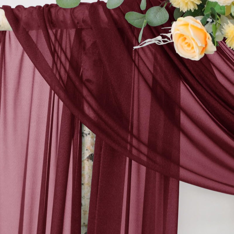 Socomi Wedding Arch Draping Fabric 29" x 20Ft 1 Panel Burgundy Sheer Outdoor Curtain Drapes Extra Long for Bridal Baby Shower Ceremony Birthday Party Decor - Image 3