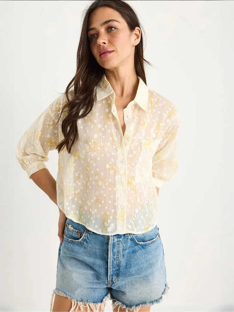 Bianco Lucci LUCCI Floral Jacquard Short Sleeve Button-Up Shirt with Pocket