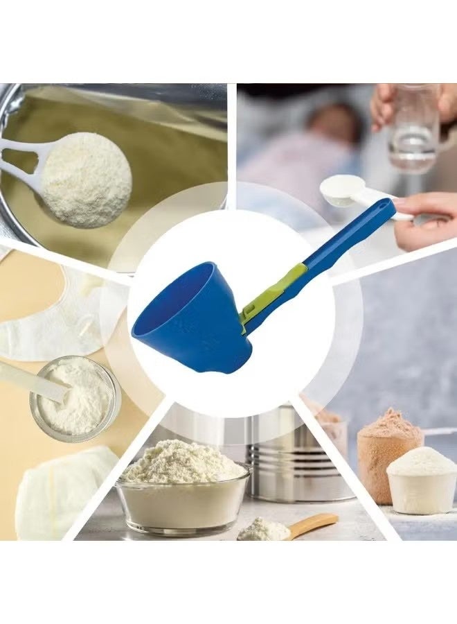 Uliova 2 Pcs No Residue Funnel Measuring Spoon Set Anti-Spill ABS Portable One-Hand Use for Milk Powder Green+Blue - Image 5
