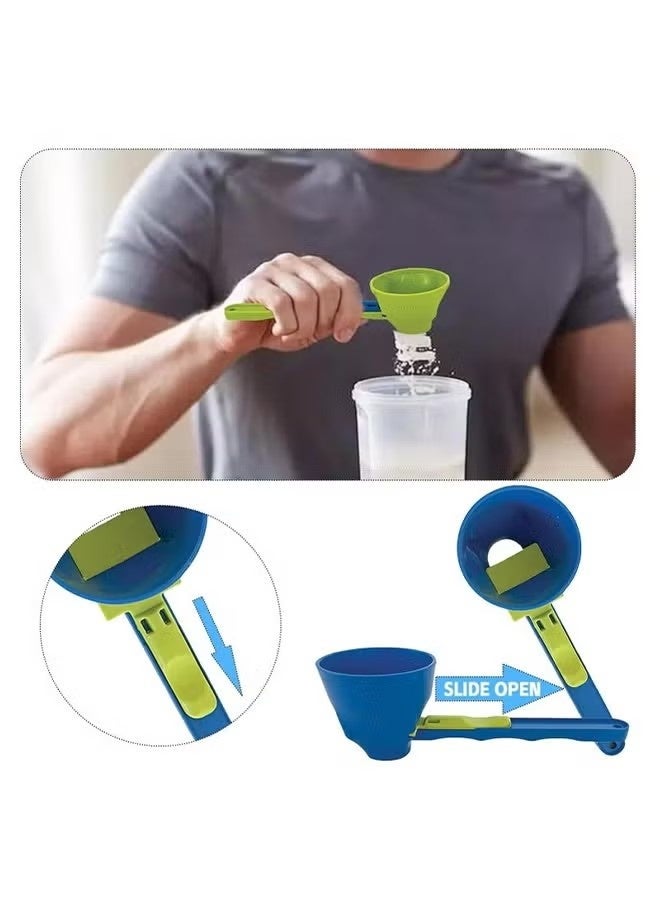 Uliova 2 Pcs No Residue Funnel Measuring Spoon Set Anti-Spill ABS Portable One-Hand Use for Milk Powder Green+Blue - Image 2