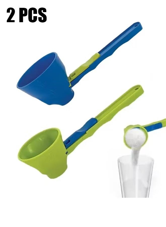 Uliova 2 Pcs No Residue Funnel Measuring Spoon Set Anti-Spill ABS Portable One-Hand Use for Milk Powder Green+Blue - Image 1