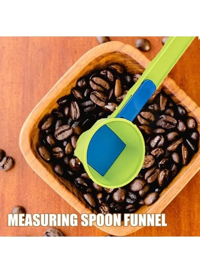 Uliova 2 Pcs No Residue Funnel Measuring Spoon Set Anti-Spill ABS Portable One-Hand Use for Milk Powder Green+Blue - Image 4