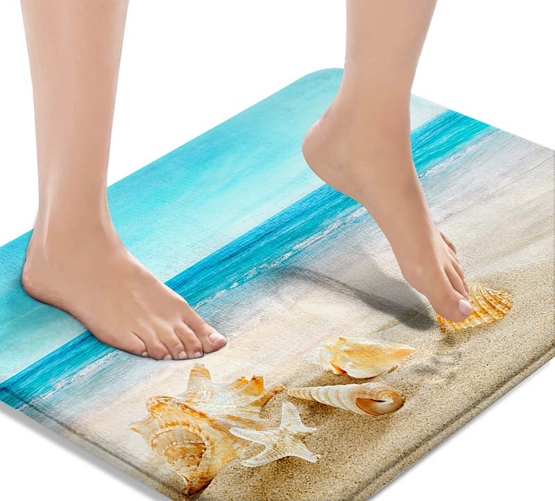 Britimes Bath Mat for Bathroom  Bathroom Mats Rugs No Silp  Beach Starfish Sea Shell Washable cover Floor Rug carpets Floor Mat Bathroom Decorations 18x30 Inches for Kitchen Bedroom Indoor