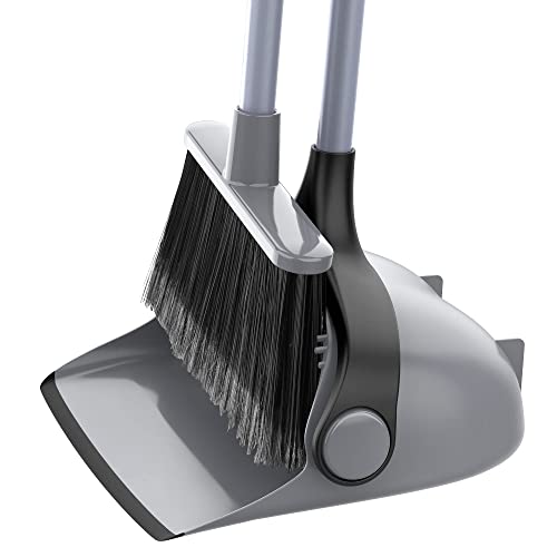 Mr Siga MRSIGA Broom and Dustpan Set with Adjustable Long Handle Upright Combo for Floor Cleaning Lobby Gray - Image 2