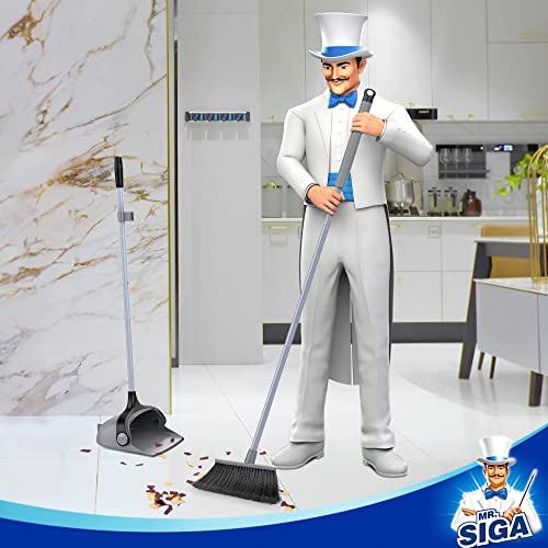 Mr Siga MRSIGA Broom and Dustpan Set with Adjustable Long Handle Upright Combo for Floor Cleaning Lobby Gray - Image 5