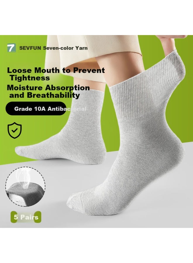 Sevfun Qisefang Men's Loose Socks, Middle-aged And Elderly Style, Comfortable And Non-binding, Thin Antibacterial Mid-calf Cotton Socks For Wide Feet - Image 1