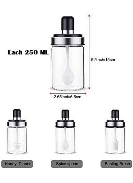 WICHARSH WICHARSH Borosilicate Glass Jar with Spoon for Ghee Butter Spice Sugar Salt Tea Coffee Pickle Storage Jar with Container Seasoning Bottle Jar 250 ML CONDIMENT JAR 3PCS SET  - Image 5