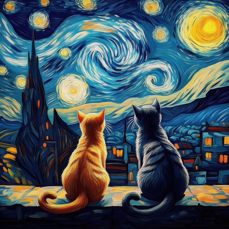 BALLMENT Cat Jigsaw Puzzle 1000 Pieces for Adults â€“ Van Gogh Starry Night Art Puzzles, Difficult 1000 Piece Puzzle with Letters on Back, Premium Chunky Paper Fit, Gift for Game Night, Travel, Birthday - Image 1
