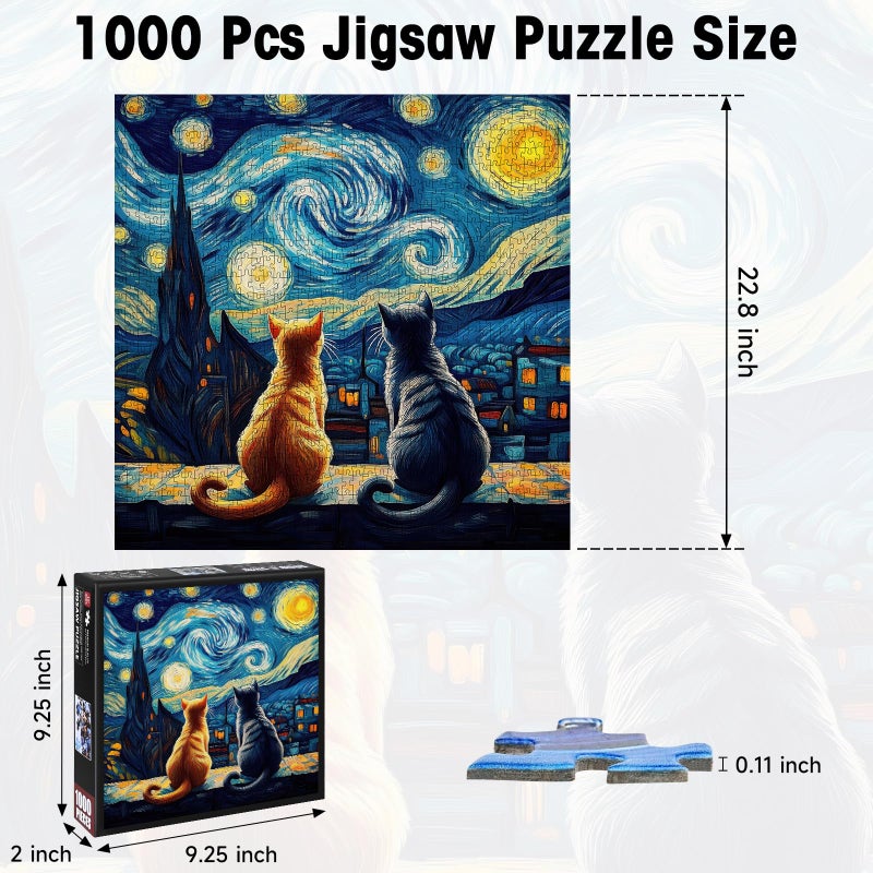 BALLMENT Cat Jigsaw Puzzle 1000 Pieces for Adults â€“ Van Gogh Starry Night Art Puzzles, Difficult 1000 Piece Puzzle with Letters on Back, Premium Chunky Paper Fit, Gift for Game Night, Travel, Birthday - Image 4