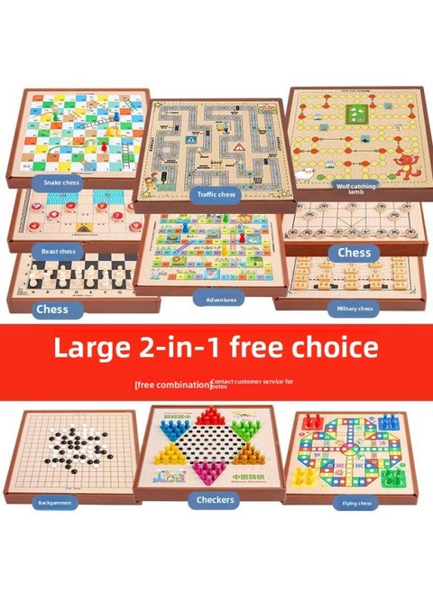 Multi-functional One Chessboard Flying Chess Checkers Backgammon Go Card Beasts Chess Children's Toys Foreign Trade-Color:Two-in-one [large Size] Free To Match [remarks When Ordering]