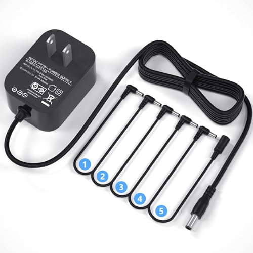 WUKUR Replacement for 9V Guitar Pedal Power Supply 9 Volt Power Supply for Guitar Pedals，1A Tip Negative with 5 Way Daisy Chain Power Cable - Image 1