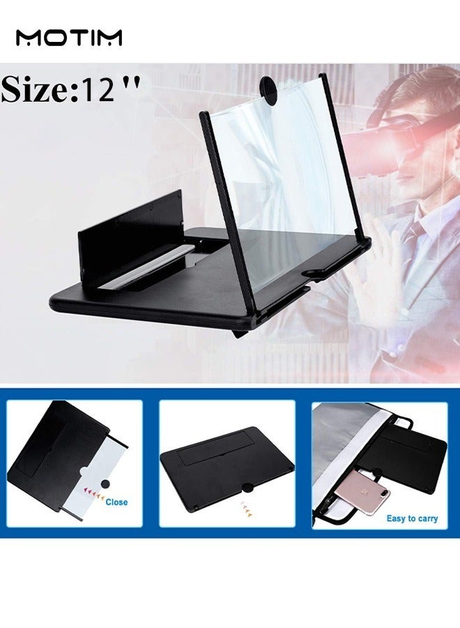 موتيم مكبر شاشة هاتف قابل للطي مقاس 12 بوصة، مضخم أفلام ومقاطع فيديو ثلاثية الأبعاد، مكبر شاشة عالي الدقة مع حامل هاتف، مكبر شاشة مع حامل مكتبي يدعم جميع الهواتف الذكية - Image 2