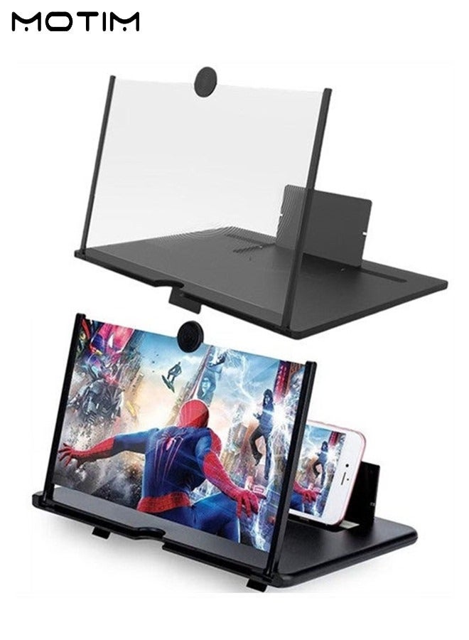 موتيم مكبر شاشة هاتف قابل للطي مقاس 12 بوصة، مضخم أفلام ومقاطع فيديو ثلاثية الأبعاد، مكبر شاشة عالي الدقة مع حامل هاتف، مكبر شاشة مع حامل مكتبي يدعم جميع الهواتف الذكية - Image 1