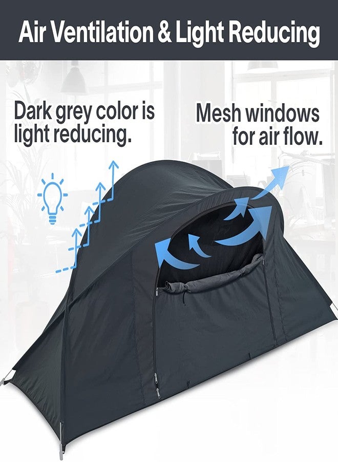 EighteenTek Bed Canopy Office Bed Tents Dream Tents Privacy Space Office Sleeping Tents Indoor One Person Lay Down NOT Sitting Pop Up Portable Frame Curtains Breathable Grey Cottage Grey 87"x28"x33"H - Image 4