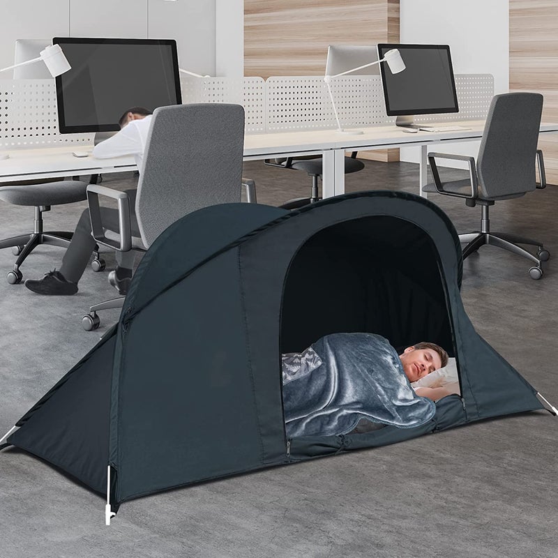 EighteenTek Bed Canopy Office Bed Tents Dream Tents Privacy Space Office Sleeping Tents Indoor One Person Lay Down NOT Sitting Pop Up Portable Frame Curtains Breathable Grey Cottage Grey 87"x28"x33"H - Image 1