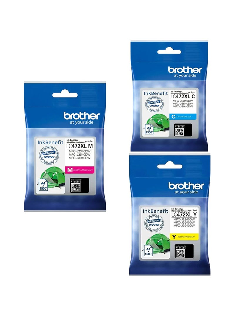 brother Original LC-472XL 3- Cartridge With MFC-J3540DW,MFC-J3940DW; MFC-J2340DW Cyan,Magenta,Yellow - Image 1