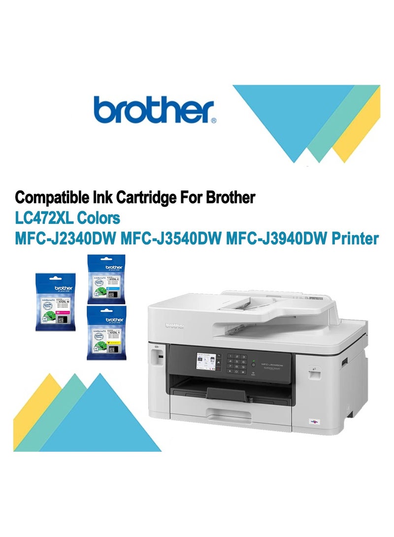 brother Original LC-472XL 3- Cartridge With MFC-J3540DW,MFC-J3940DW; MFC-J2340DW Cyan,Magenta,Yellow - Image 2