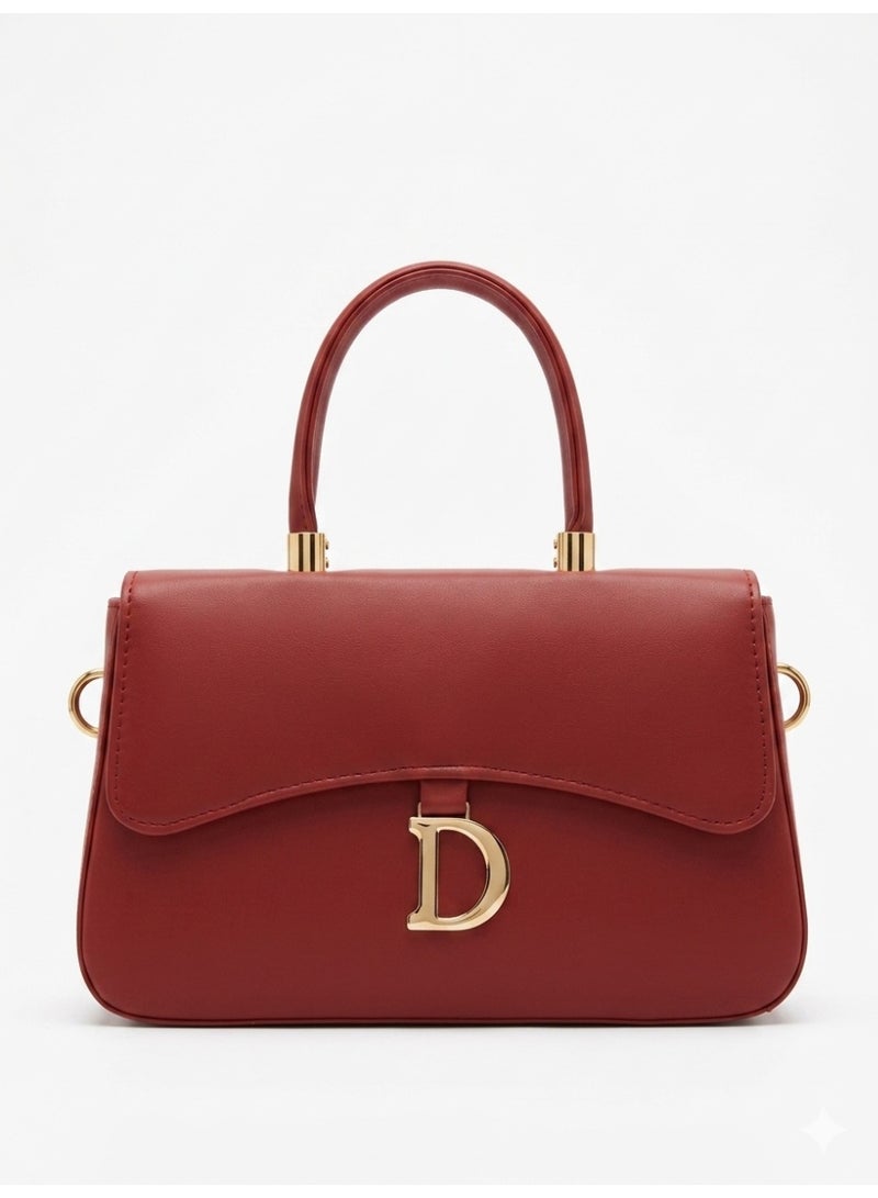 Women's Handbags Crossbody Bag,Gold Buckle Closure, Braided Strap, Elegant Top Handle (Maroon)