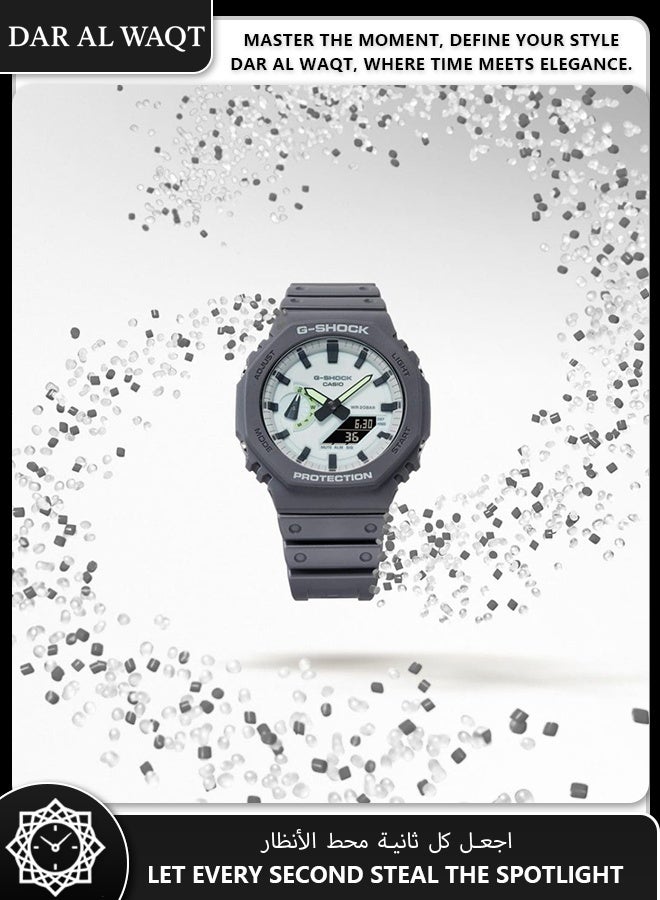 كاسيو ساعة كاسيو جي شوك GA-2100HD-8A إصدار الظلام المضيء - تصميم متوهج في الظلام، خلفية رمادية فحمية، موضوع الإمكانات الكامنة، مقاومة للصدمات - Image 3