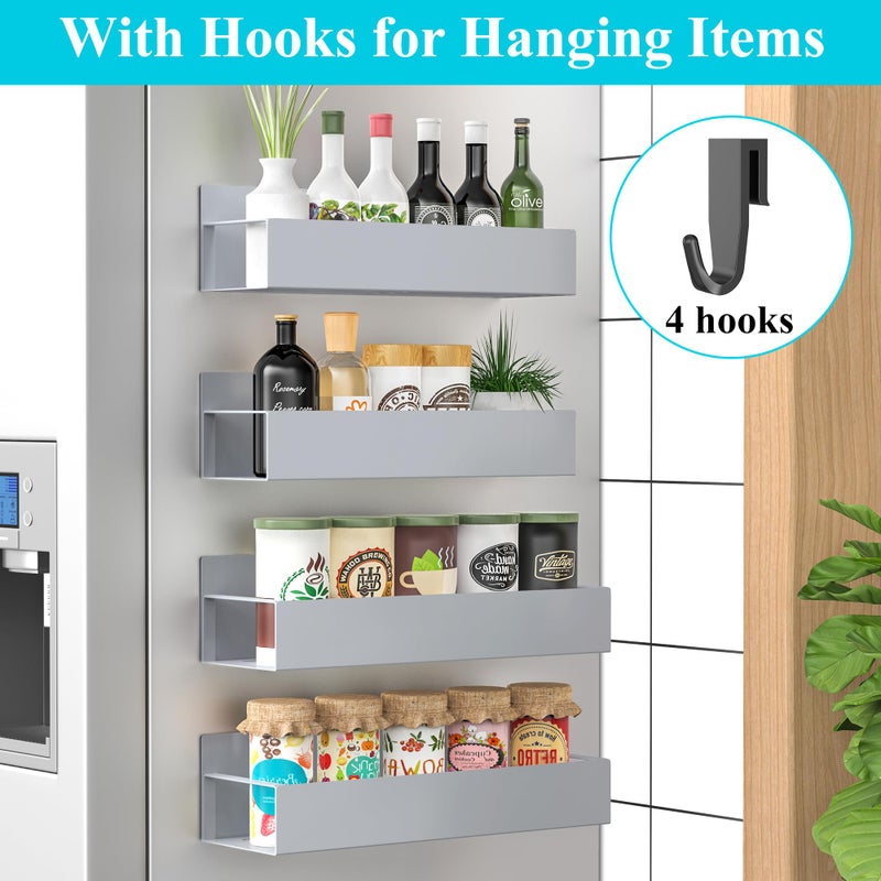 HuggieGems 4 Pack Magnetic Spice Storage Rack Organizer for Refrigerator and Oven, Gray Fridge Organizers and Storage - Image 2