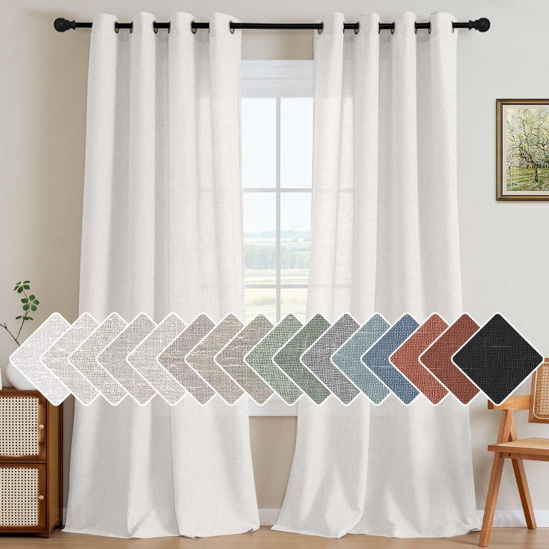 H.VERSAILTEX HVERSAILTEX Pair Set Nickel Grommet Natural Linen Blended Window Treatment Premium Soft Rich Light Filtering Semi Sheer Curtain Panels for Living Room  52x84Inch  Heathered White - Image 1