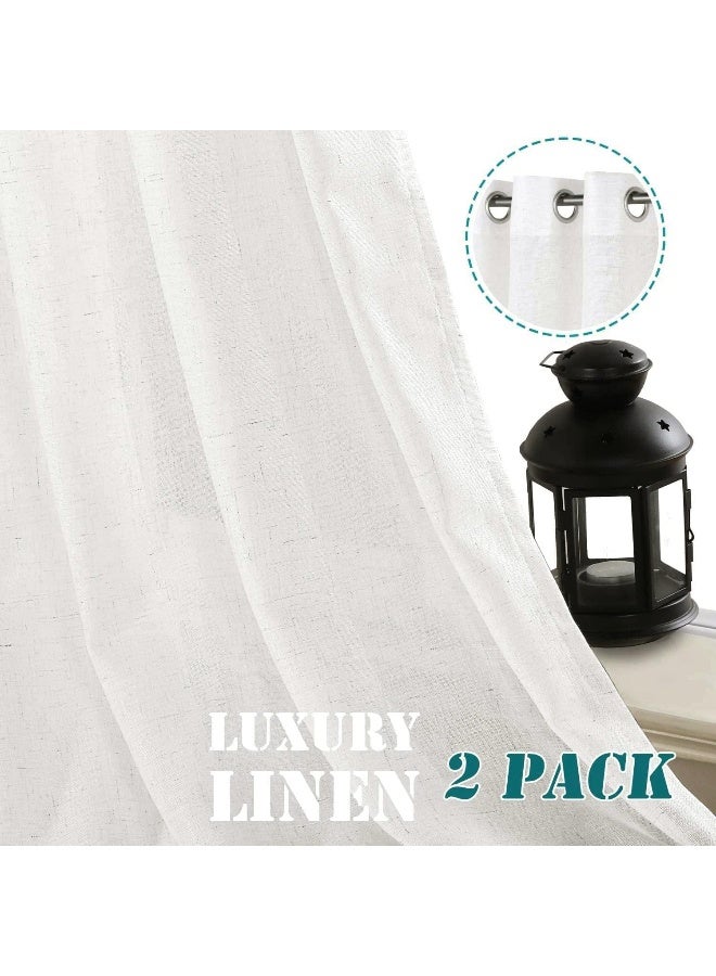 H.VERSAILTEX HVERSAILTEX Pair Set Nickel Grommet Natural Linen Blended Window Treatment Premium Soft Rich Light Filtering Semi Sheer Curtain Panels for Living Room  52x84Inch  Heathered White - Image 2