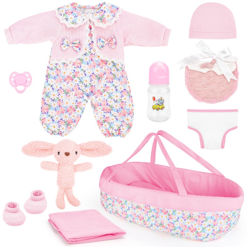deAO Baby Doll Accessories Set Baby Doll Bassinet for 1218 Inch Baby Dolls Includes Clothes Carrier Bed Blanket Diapers Pretend Play Set Toys for Kids - Image 3