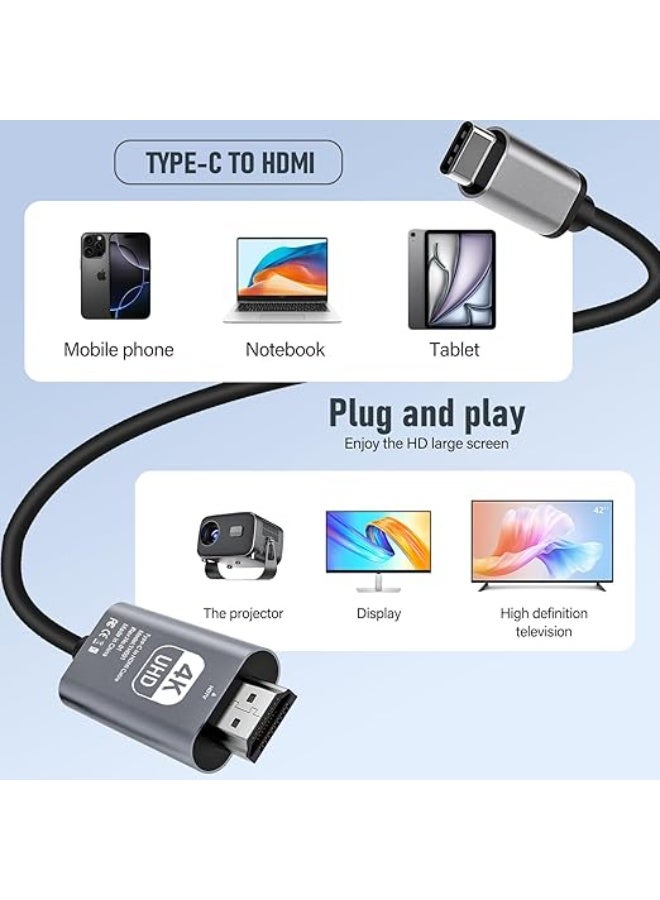 كابل USB-C إلى HDMI بطول 2 متر – إصدار 2024 – يدعم 4K@60Hz – متوافق مع Thunderbolt 3/4 – مثالي للابتوب والموبايل والتابلت - Image 3