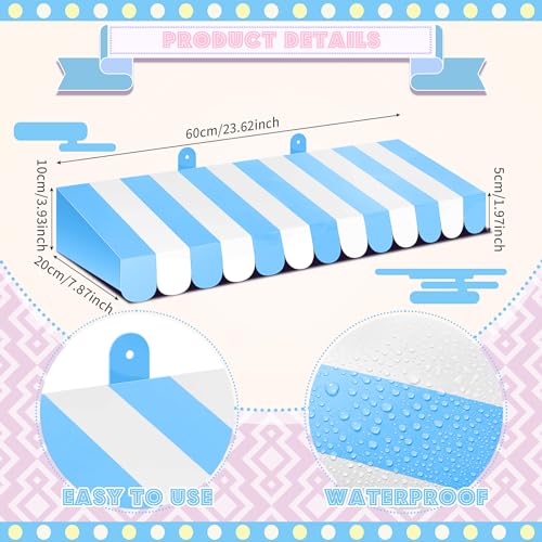 Boao 4 Pack Blue and White Awning Decoration 3D Stripe Cardboard Awning Carnival Wall Decor Circus Party Favors for Lemonade Stand Bakery Ice Cream Truck Bulletin Board Decor - Image 3