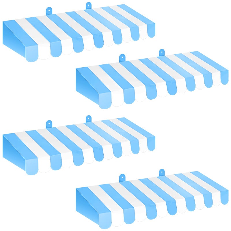 Boao 4 Pack Blue and White Awning Decoration 3D Stripe Cardboard Awning Carnival Wall Decor Circus Party Favors for Lemonade Stand Bakery Ice Cream Truck Bulletin Board Decor - Image 2