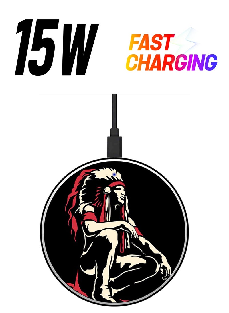 Theodor Wildlife Printed Ultra Slim Fast Wireless Charger With USB Cable Black/Red/Beige - Image 1