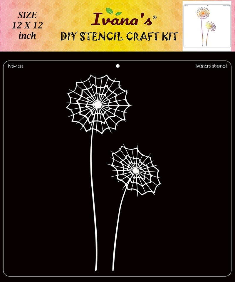 Ivana's Floral Design Stencil for Art & Craft, Reusable DIY Decorative Stencil for Painting on Canvas, Fabric, Cloth, Paper, Glass, Furniture and Wall, Size - 12 x 12 inch, IVS-1235 - Image 1