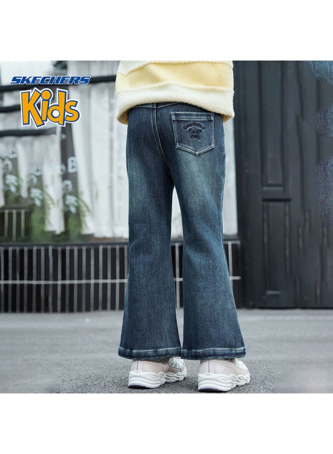Skechers Girls' Kids Pants  Winter Trendy Casual Flared Jeans Nautical Blue 140 - Image 2