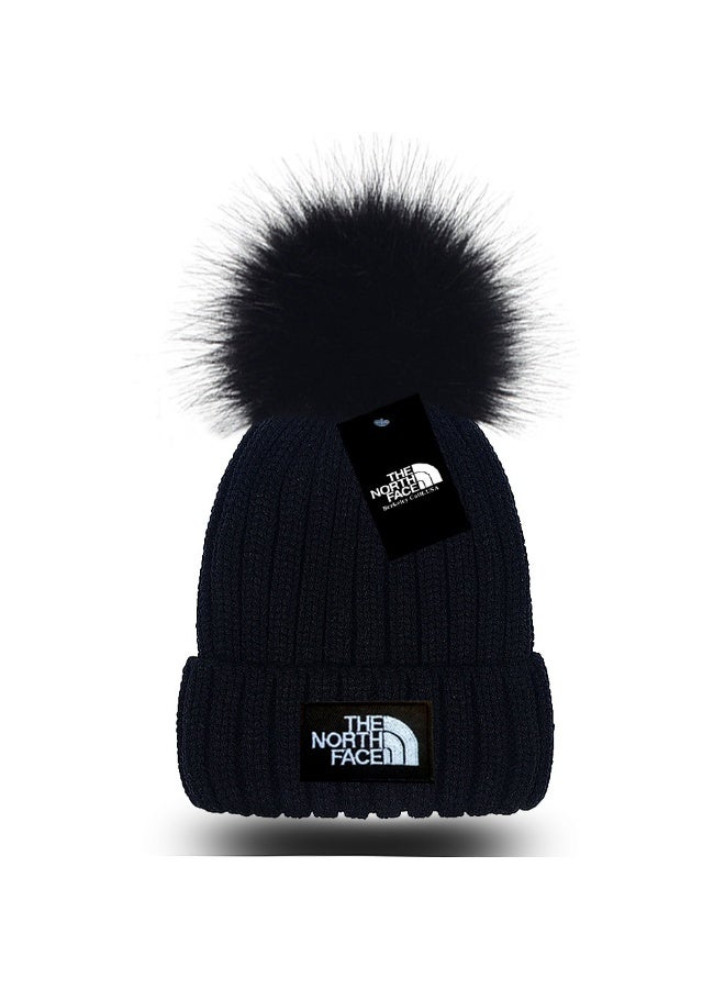 The North Face Black Knitted Beanie with Real Fur Pom, Winter Warm & Stylish