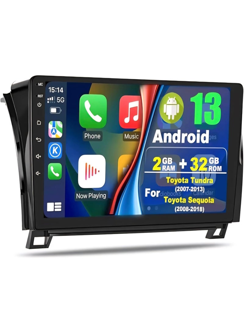 Car Stereo Android 13 for Toyota Tundra 2007–2013 / Sequoia 2008–2018, 10.1 Inch Touch Screen Car Radio, 2+32GB, Wireless CarPlay, GPS Navigation, Wi-Fi, Bluetooth, Mirror Link, Steering Wheel Control - Image 1