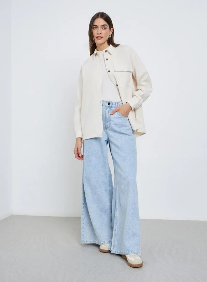 Styli Styli Cream Long Sleeve Shirt with Pocket