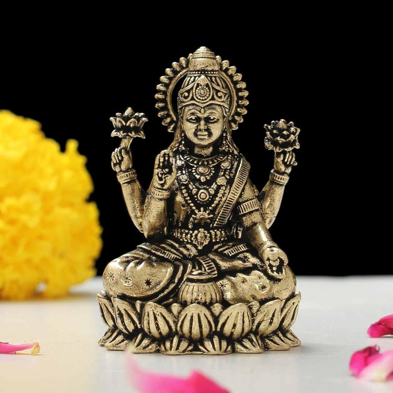 INDICAST Brass 2 Goddess Maa Laxmi Idol Murti Statue for Home and Office 5x3x2 cms 40gm - Image 1