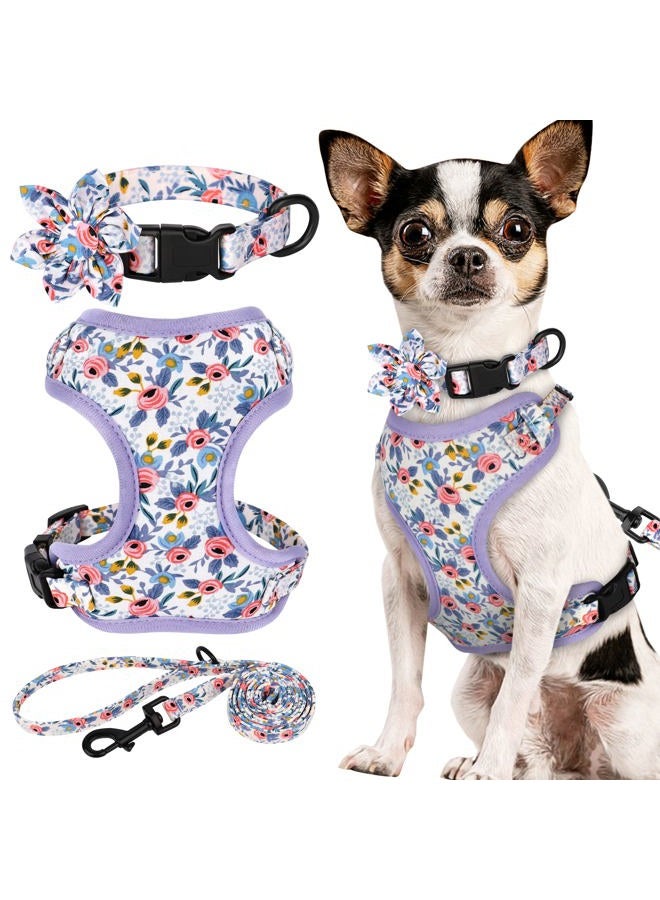 BEIRUI Cute Girl Dog Collars, Harnesses & Leashes Set - Adjustable Dog Collar and Leash Set with Flower - Soft Mesh Dog Vest Harness for Puppies Small & Extra Small Dogs Cats (Blue,XXS) - Image 1