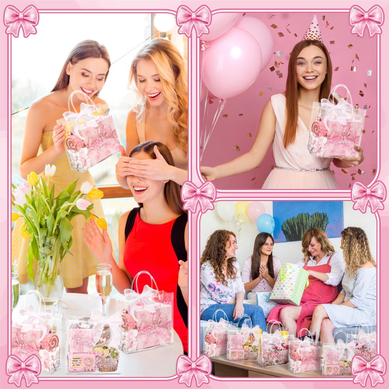 Wesnoy 24 Pcs Pink Bow Clear PVC Gift Bags with Handle and Ribbon Coquette Bowknot Reusable Plastic Party Favor Candy Treat Tote Bags for Birthday Party Supplies - Image 5