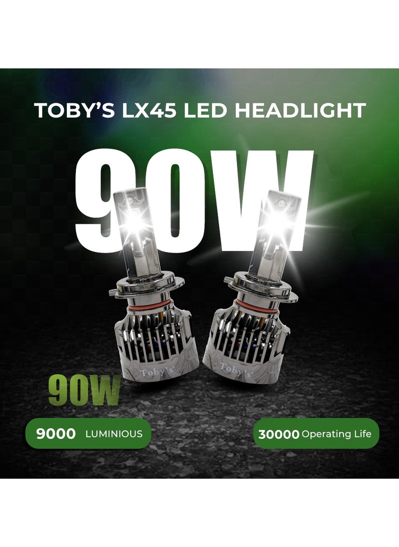 Toby's Toby's LX45-H7 has 90Watt/Pair Power Original Tested LED Headlight Assembly 9000 Lumens Pair Bright Color With Temperature (6500K)  - Image 5