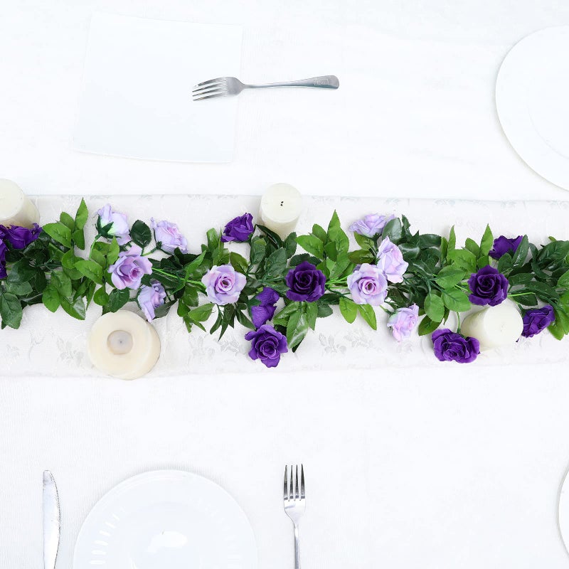 Floweroyal 6 Pack Artificial Flower Garlands 7.9FT Fake Rose Vines Silk Flowers Hanging Rose Ivy for Wedding Arch Party Home Garden Wall Decor (Purple) - Image 3